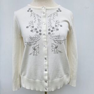 Spense Silver Beaded Floral Cardigan Size-S
